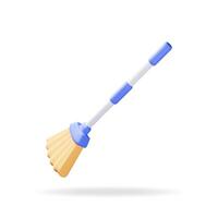 3d cleaning broom isolated on white. Render broom icon. House cleaning equipment. Household accessories. vector