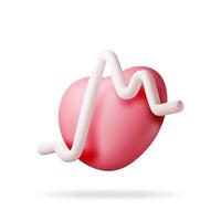 3d red heart with pulse line isolated on white. Render human heart with heartbeat symbol. Medicine and healthcare, cardiology, pharmacy, drugstore, medical education. vector
