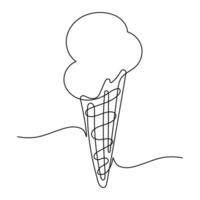 Outline Ice cream in waffle cone with editable stroke. One continuous line drawing. Symbol dessert design menu and business card in simple linear style. Hand drawn contour illustration vector