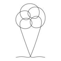 One single line drawing of fresh ice cream cone. Summer Ice-cream dessert cafe menu and restaurant badge concept. Modern continuous line draw design street food vector