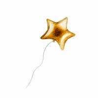 acuarela dorado frustrar estrella globo en un instrumentos de cuerda. mano dibujado cumpleaños y fiesta decoración aislado en blanco antecedentes. brillante elemento para diseñadores, huellas dactilares, bebé ducha, postales, envase papel vector