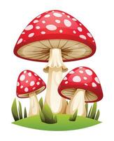 Red mushrooms with grass illustration isolated on white background vector