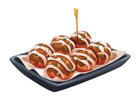 Takoyaki illustration. Japanese food isolated on white background vector