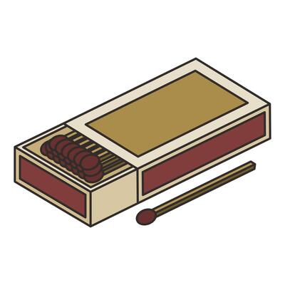 Full open Brown Matchbox. Vintage Matchbox Illustration.