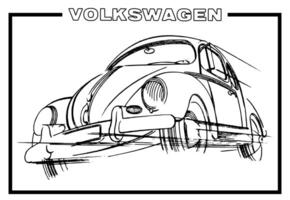 Volkswagen Beetle car coloring bage vector