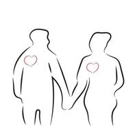 Sketch minimal couple in love drawing line art couple lovely drawn together line love concept with white ioslated background. Abstract,illustration. vector