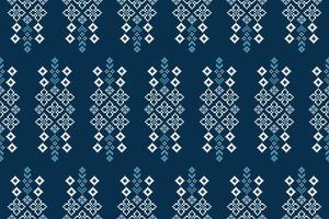 tradicional étnico motivos ikat geométrico tela modelo cruzar puntada.ikat bordado étnico oriental píxel azul antecedentes. resumen, ilustración. textura, decoración, papel tapiz. vector