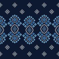 tradicional étnico motivos ikat geométrico tela modelo cruzar puntada.ikat bordado étnico oriental píxel Armada azul antecedentes. resumen, ilustración. textura, decoración, papel tapiz. vector