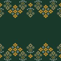 Traditional ethnic motifs ikat geometric fabric pattern cross stitch.Ikat embroidery Ethnic oriental Pixel green background. Abstract,illustration. Texture,decoration,wallpaper. vector