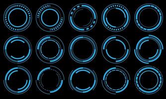 Set of sci fi blue circle user interface elements technology futuristic design modern creative on black background vector