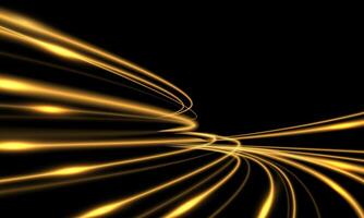 Abstract gold light fast speed curve dynomic motion on black background vector