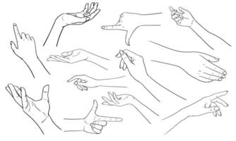 Hand action set collection back line skatch doodle on white background vector