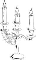 Vintage candelabrum with three white candles in black and white contour style vector