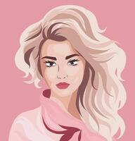 Portrait of a girl. Avatar girl. Pink color palette. Hairstyle. Postcard, poster. flat bright illustration on pink background vector