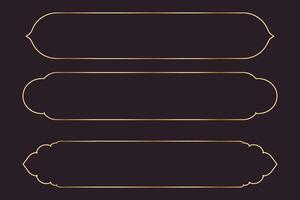 Set long frame thin line gold border shiny panel empty interface fantasy game menu isolated on dark background. Elegant medieval metal design. vector