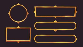 Set Golden fantasy frame menu, game inrerface panel isolated on dark background. Medieval border shiny golden decoration arch, circle. vector