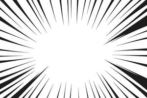 Manga line action effect radial rays, burst frame comic book motion black and white, monochrome style, anime super hero decoration, speed or explosion design vector