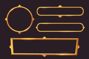 Set Golden fantasy frame menu, game inrerface panel isolated on dark background. Medieval border shiny golden decoration arch, circle. vector