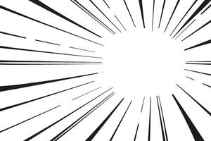 Manga line action effect radial rays, burst frame comic book motion black and white, monochrome style, anime super hero decoration, speed or explosion design vector