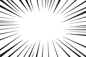 Manga line action effect radial rays, burst frame comic book motion black and white, monochrome style, anime super hero decoration, speed or explosion design vector