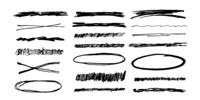 strikethrough underlines, set brush stroke, marker lines grunge curve, wvy free hand marks textured simple borders isolated on white background. Creative collection scribble brush or crayon checks. vector