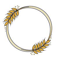 Rye, barley or wheat round frame or wreath on white background. vector