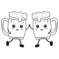 A cute funny Beer Mug character. hand-drawn illustration of a kawaii cartoon character. vector