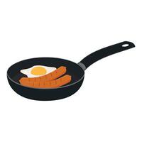 Frying pan with breakfast of eggs and sausages, isolated illustration on a white background in cartoon style, clipartPrint vector