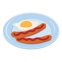 Sausage on a plate, color isolated illustration on a white background vector