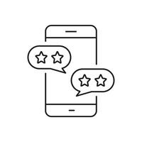 Customer Feedback On Mobile Phone Line Icon. Smartphone With Stars And Speech Bubble Symbol. Social Media App Rating Linear Pictogram. Good Choice. Editable Stroke. Isolated Illustration vector