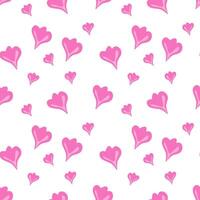 Seamless pattern with pink flower petals in shape of heart in doodle style, on white background. vector