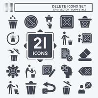 Icon Set Delete. related to Delete Button symbol. glyph style. simple design illustration vector