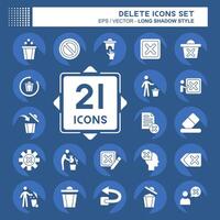 Icon Set Delete. related to Delete Button symbol. long shadow style. simple design illustration vector