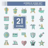Icon Set America. related to Holiday symbol. doodle style. simple design illustration vector