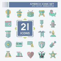 icono conjunto America. relacionado a fiesta símbolo. garabatear estilo. sencillo diseño ilustración vector