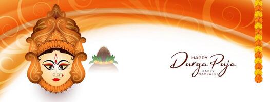diseño de banner del festival hindú durga puja y feliz navratri con cara de diosa vector