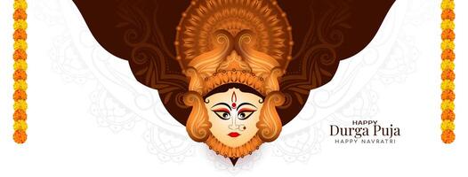 Durga puja y contento navratri festival elegante celebracion bandera diseño vector