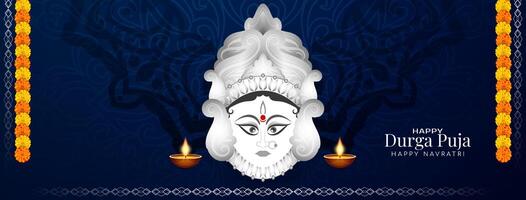 Beautiful Durga Puja and Happy navratri Indian goddess worship festival banner vector