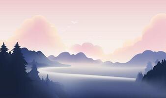 a mountain range with a lake and mountains in the background. vector