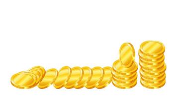 Gold coins in 3d style realistic illustration. Falling coins near stack. Banner design for bank and financial sector. vector