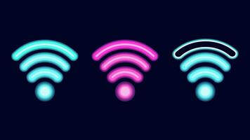 WiFi symbols neon effect dark background. Waves Wi Fi signal icon. Internet connection modern technology. Design web page billboard banner. illustration. vector