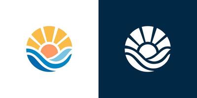 Sun sea wave logo sunset beach coast icon symbol vector