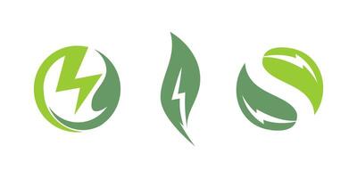 hoja energía verde logo icono poder eléctrico eco relámpago concepto tornillo símbolo vector