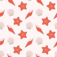 Seamless pattern in swatches with colorful starfish and seashells. Marine background. Perfect for wallpaper, wrapping, fabric and textile. vector