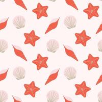 Seamless pattern in swatches with colorful starfish and seashells. Marine background. Perfect for wallpaper, wrapping, fabric and textile. vector