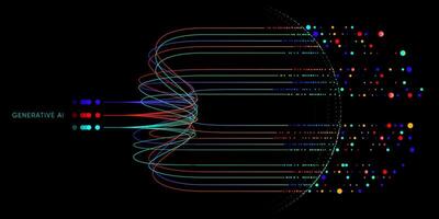 Illustration of abstract stream information with cyan line and dot. Big data, technology, AI, data transfer, data flow, large language model, natural language processing, LLM, NLP vector