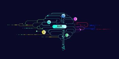 Illustration of abstract stream information with cyan line and dot. Big data, technology, AI, data transfer, data flow, large language model, natural language processing, LLM, NLP vector