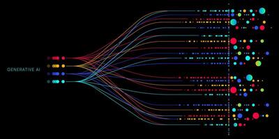 Illustration of abstract stream information with cyan line and dot. Big data, technology, AI, data transfer, data flow, large language model, natural language processing, LLM, NLP vector