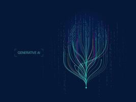 Illustration of abstract stream information with cyan line and dot. Big data, technology, AI, data transfer, data flow, large language model, natural language processing, LLM, NLP vector
