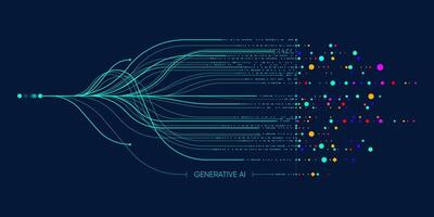 Illustration of abstract stream information with cyan line and dot. Big data, technology, AI, data transfer, data flow, large language model, natural language processing, LLM, NLP vector